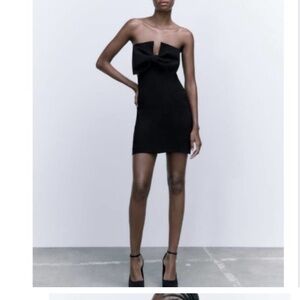 Zara Black Strapless Bodycon Dress Cocktail With Bow